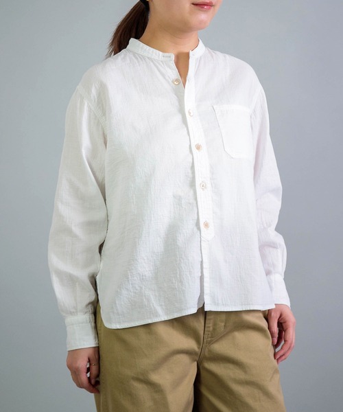 OMNIGOD（オムニゴッド）の「[OMNIGOD womens / オムニゴッド] ダブルガーゼ スタンドカラーワークシャツ（シャツ/ブラウス・レディース・コバルトブルー/グレー/アイボリー・3/2）」の4枚目の写真
