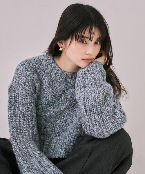 UNITED TOKYO(ユナイテッドトウキョウ)の「【残りわずか!】バスケットショートニット|細見え/冬服(ニット/セーター・レディース・ブラウン/ライトブルー/ブラック・FREE)」の3枚目の写真