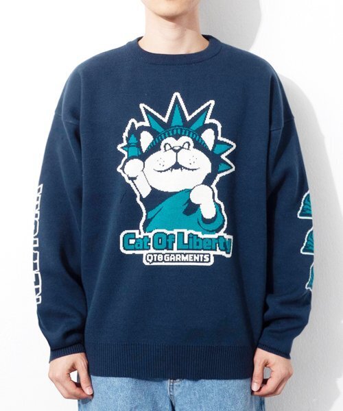 QT8 GARMENTS(キューティーエイトガーメント)の「GB Cat of Liberty Jacquard Sweater (Deep Blue)(ニット/セーター・レディース・その他・LARGE/MEDIUM/X-LARGE)」の1枚目の写真