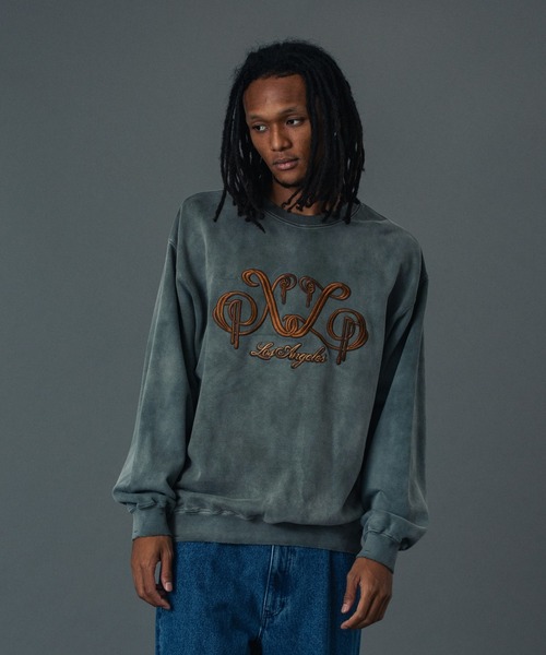 EMBROIDERED BLEACHED CREWNECK SWEATSHIRT（スウェット）｜XLARGE