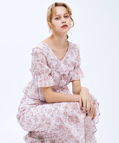 ME COUTURE（ミークチュール）の「フルールラメシフォンスカート（スカート・レディース・イエロー/ピンク・1/0）」の6枚目の写真