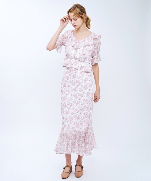 ME COUTURE（ミークチュール）の「フルールラメシフォンスカート（スカート・レディース・イエロー/ピンク・1/0）」の7枚目の写真