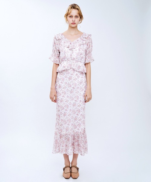 ME COUTURE（ミークチュール）の「フルールラメシフォンスカート（スカート・レディース・イエロー/ピンク・1/0）」の8枚目の写真