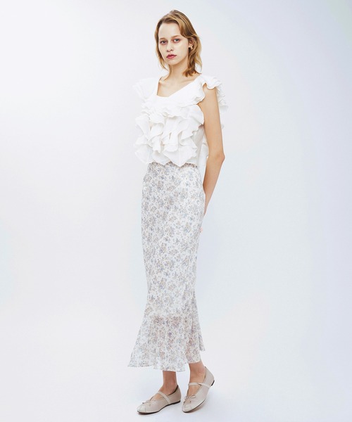 ME COUTURE（ミークチュール）の「フルールラメシフォンスカート（スカート・レディース・イエロー/ピンク・1/0）」の3枚目の写真