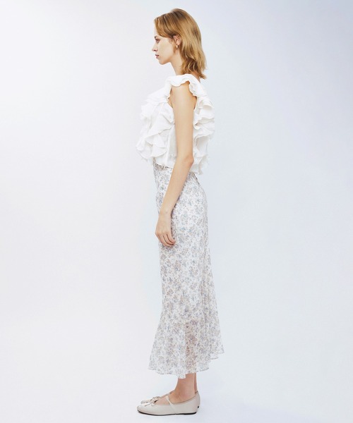 ME COUTURE（ミークチュール）の「フルールラメシフォンスカート（スカート・レディース・イエロー/ピンク・1/0）」の4枚目の写真