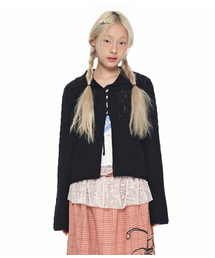 Lace-Up Shawl Collar Cardigan_black