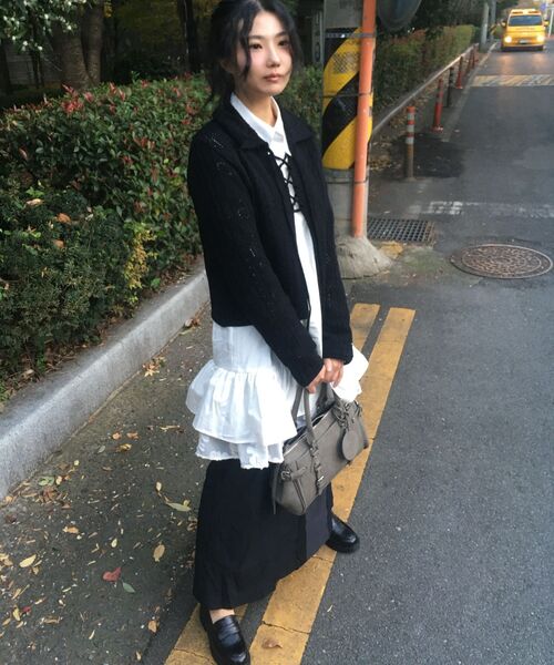 youthbath(ユースバース)の「Lace-Up Shawl Collar Cardigan_black(カーディガン/ボレロ・レディース・その他・SMALL/MEDIUM)」の3枚目の写真