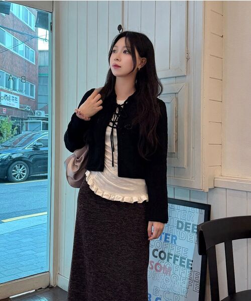 youthbath(ユースバース)の「Lace-Up Shawl Collar Cardigan_black(カーディガン/ボレロ・レディース・その他・SMALL/MEDIUM)」の4枚目の写真