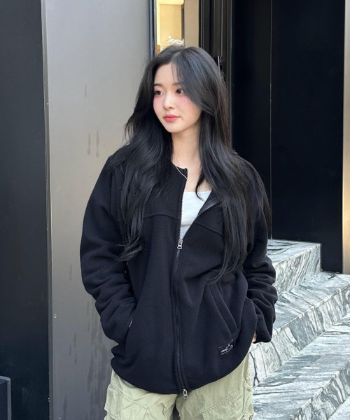 2way ピークロゴ ラウンドネック フリース ブラック (JQ5TZU192BK)