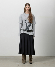 CUT HEM BELT PLEATS SKIRT BLACK