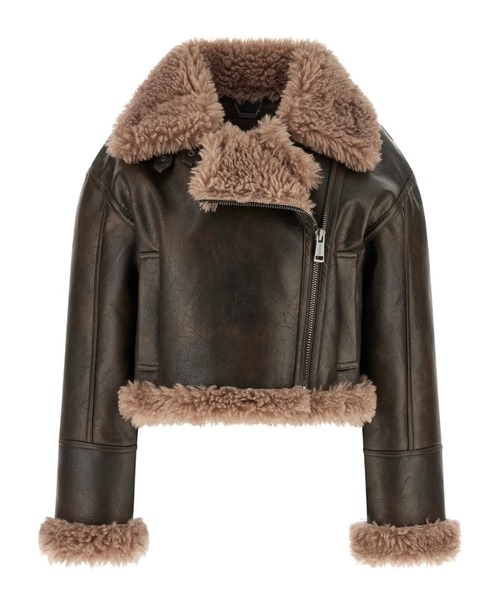 Guess（ゲス）の「YOLENE Faux Shearling Biker ライダースジャケット アウター（ライダースジャケット・レディース・ダークブラウン・MEDIUM/X-SMALL/SMALL）」の6枚目の写真