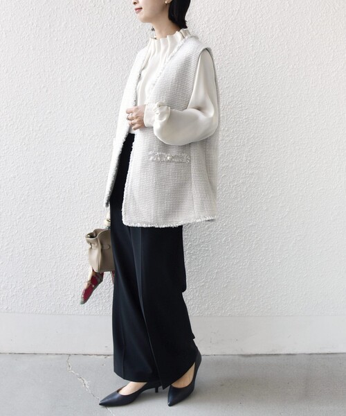 手洗い可能〉ダブル クロス セミ ワイド パンツ（セレモニー対応可