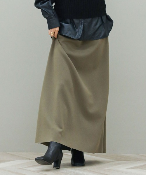 ダブルスタンダード フレアマキシスカート 黒 スウェット素材 スカート 「ZOZO限定」ボリュームタックフレアマキシスカート