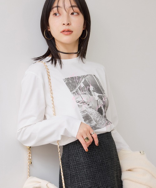 VIS(ビス)の「ロゴ&フォトアソートプリントロンT(Tシャツ/カットソー・レディース・ホワイト/ホワイト系その他/チャコールグレー・FREE)」の7枚目の写真