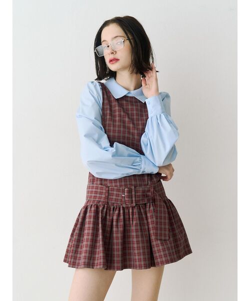 jouetie（ジュエティ）の「シャツドッキングミニワンピース（シャツワンピース・レディース・レッド/ネイビー/グレー・MEDIUM）」の12枚目の写真