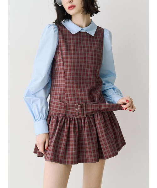 jouetie（ジュエティ）の「シャツドッキングミニワンピース（シャツワンピース・レディース・レッド/ネイビー/グレー・MEDIUM）」の3枚目の写真