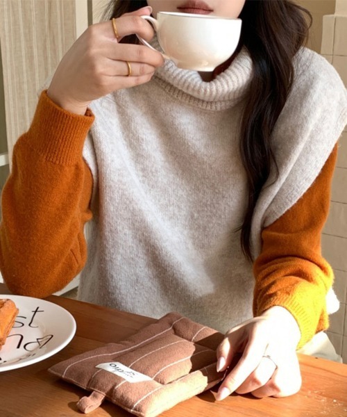 ONEP STAR(ワンピスター)の「ノースリーブタートルネックニットトップス(ニット/セーター・レディース・ブラック/ダークブラウン/ベージュ/ダークグレー・FREE)」の16枚目の写真