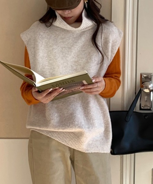 ONEP STAR(ワンピスター)の「ノースリーブタートルネックニットトップス(ニット/セーター・レディース・ブラック/ダークブラウン/ベージュ/ダークグレー・FREE)」の18枚目の写真