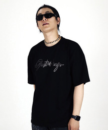 JUSTHANG（ジャストハング）の「Silver Big Logo Black Overfit Short Sleeve T-shirt（Tシャツ/カットソー）」