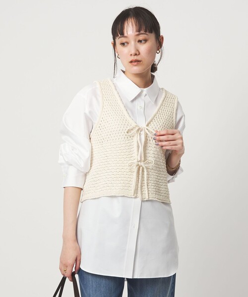 green label relaxing(グリーンレーベルリラクシング)の「メッシュ ニット 2WAY ジレ ウォッシャブル(ベスト・レディース・ダークグレー/オフホワイト・FREE)」の16枚目の写真