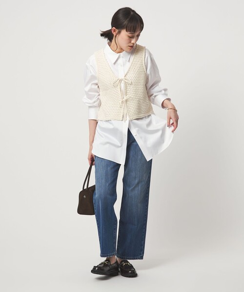 green label relaxing(グリーンレーベルリラクシング)の「メッシュ ニット 2WAY ジレ ウォッシャブル(ベスト・レディース・ダークグレー/オフホワイト・FREE)」の18枚目の写真