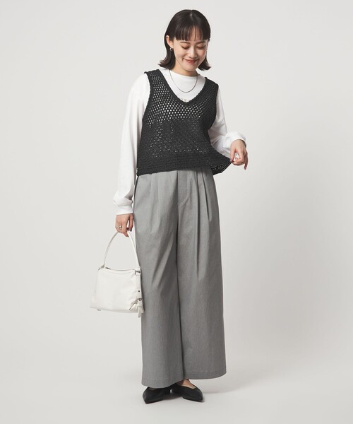 green label relaxing(グリーンレーベルリラクシング)の「メッシュ ニット 2WAY ジレ ウォッシャブル(ベスト・レディース・ダークグレー/オフホワイト・FREE)」の3枚目の写真