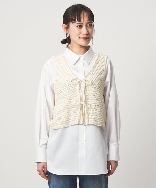 green label relaxing(グリーンレーベルリラクシング)の「メッシュ ニット 2WAY ジレ ウォッシャブル(ベスト・レディース・ダークグレー/オフホワイト・FREE)」の5枚目の写真