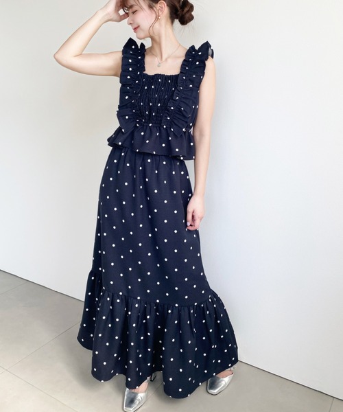 moment+(モーメントプラス)の「リネンライクドットペプラムフリルブラウスセパレートワンピース(ワンピース・レディース・ネイビー/ブラック/アイボリー・M/L)」の3枚目の写真