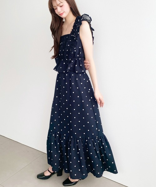 moment+(モーメントプラス)の「リネンライクドットペプラムフリルブラウスセパレートワンピース(ワンピース・レディース・ネイビー/ブラック/アイボリー・M/L)」の13枚目の写真