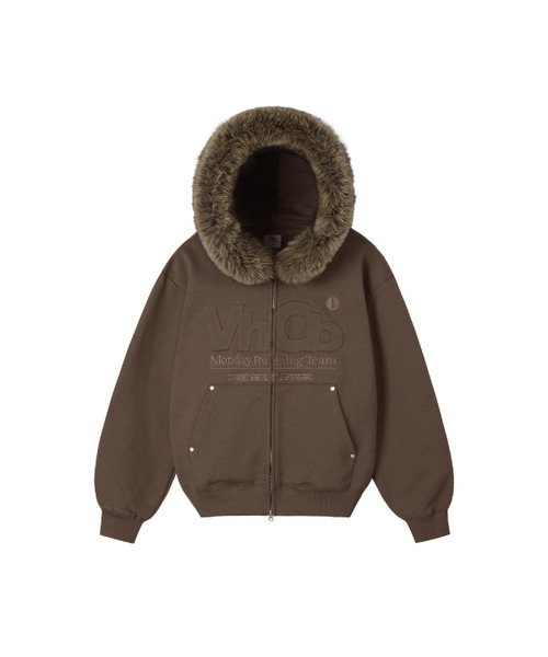 VENHIT(ベンヒット)の「MRT アプリケファーフードジップアップ ブラウン(パーカー・レディース・ブラウン・SMALL/MEDIUM/LARGE)」の1枚目の写真