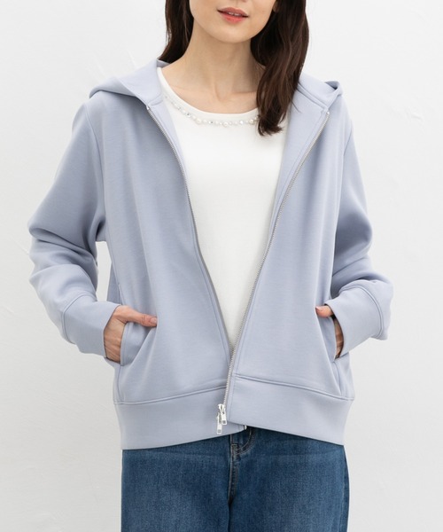 Honeys（ハニーズ）の「ダブルジップパーカー（パーカー・レディース・アイボリー/ブラック/サックスブルー/グレイッシュベージュ/ピンク・S/M/LL/L）」の4枚目の写真