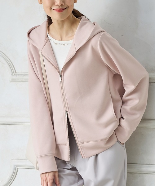 Honeys（ハニーズ）の「ダブルジップパーカー（パーカー・レディース・アイボリー/ブラック/サックスブルー/グレイッシュベージュ/ピンク・S/M/LL/L）」の5枚目の写真