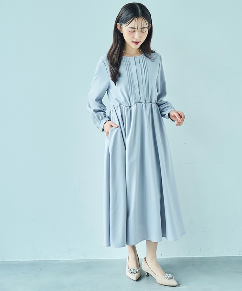 ノーカラータックデザインワンピース 【セレモニー/オケージョン