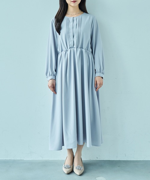 ノーカラータックデザインワンピース 【セレモニー/オケージョン