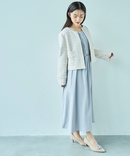 ノーカラータックデザインワンピース 【セレモニー/オケージョン