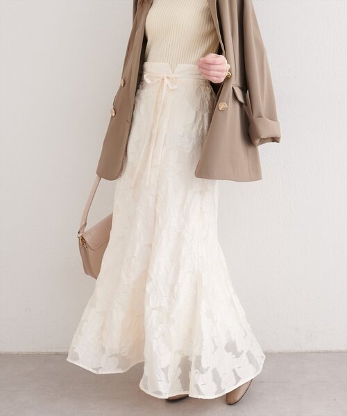 natural couture(ナチュラルクチュール)の「長さ変えられるシアージャガードスカート(スカート・レディース・イエロー/ブラック/アイボリー・FREE)」の2枚目の写真