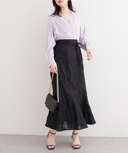 natural couture(ナチュラルクチュール)の「長さ変えられるシアージャガードスカート(スカート・レディース・イエロー/ブラック/アイボリー・FREE)」の9枚目の写真