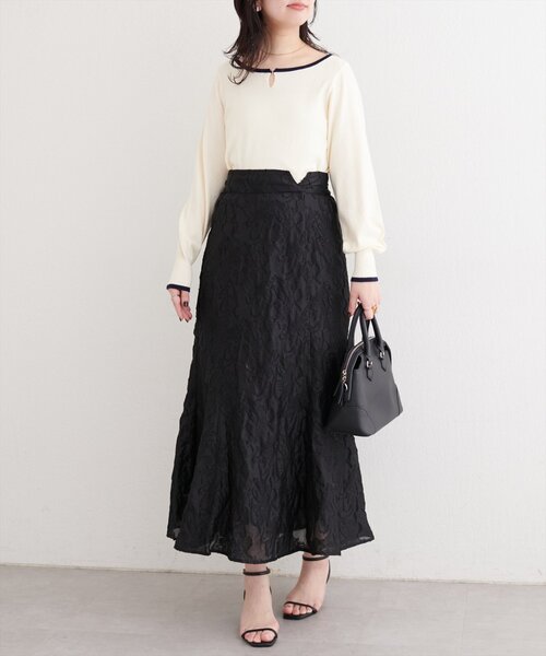 natural couture(ナチュラルクチュール)の「長さ変えられるシアージャガードスカート(スカート・レディース・イエロー/ブラック/アイボリー・FREE)」の12枚目の写真