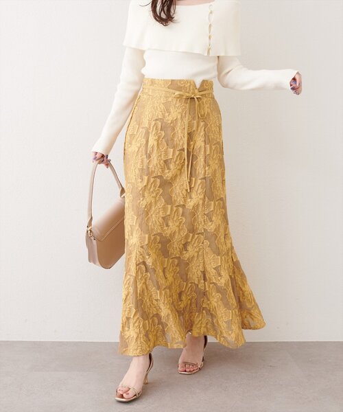 natural couture(ナチュラルクチュール)の「長さ変えられるシアージャガードスカート(スカート・レディース・イエロー/ブラック/アイボリー・FREE)」の16枚目の写真