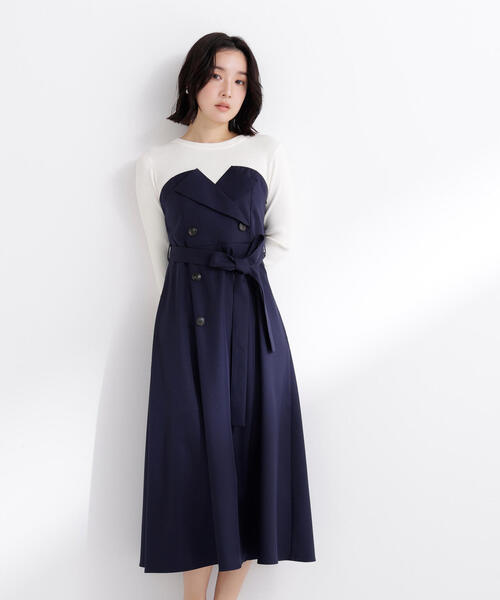 NATURAL BEAUTY BASIC(ナチュラルビューティーベーシック)の「◇トレンチディティールドッキングワンピース(ワンピース・レディース・ベージュ/ネイビー/ライトグリーン・MEDIUM/P/S)」の3枚目の写真