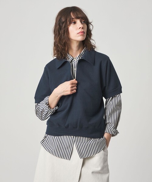 Steven Alan（スティーブンアラン）の「＜Steven Alan＞コットン スウェット ハーフジップ プルオーバー（Tシャツ/カットソー・レディース・オフホワイト/ダークブラウン/ネイビー・FREE）」の3枚目の写真