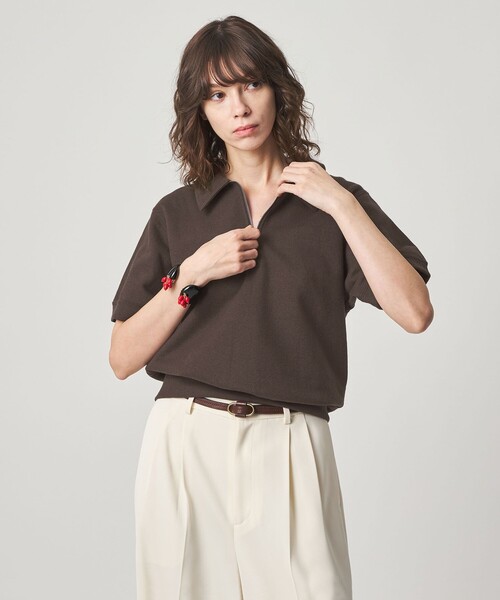 Steven Alan（スティーブンアラン）の「＜Steven Alan＞コットン スウェット ハーフジップ プルオーバー（Tシャツ/カットソー・レディース・オフホワイト/ダークブラウン/ネイビー・FREE）」の4枚目の写真