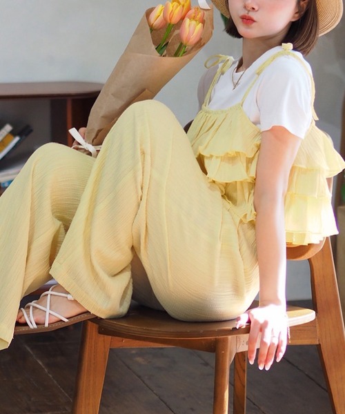 セール】肩リボンフリルキャミソールパンツセット[低身長サイズXS有り