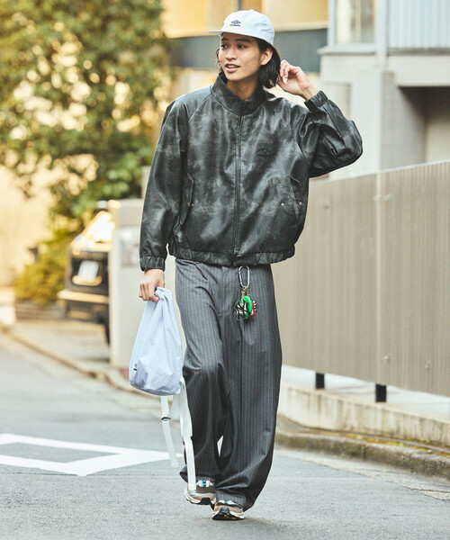 UMBRO/アンブロ SP Leatherette Stand Collar Blouson/別注 ムラ加工