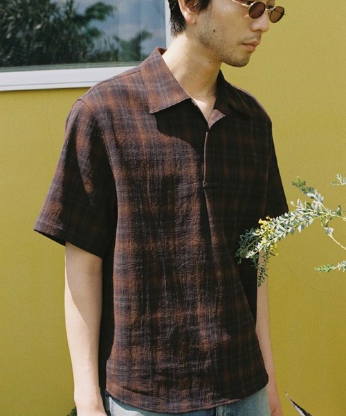 LIDNM(リドム)の「CREPE COTTON PLAID SHIRT(シャツ/ブラウス・メンズ・ブラウン系その他・SMALL/MEDIUM)」の9枚目の写真
