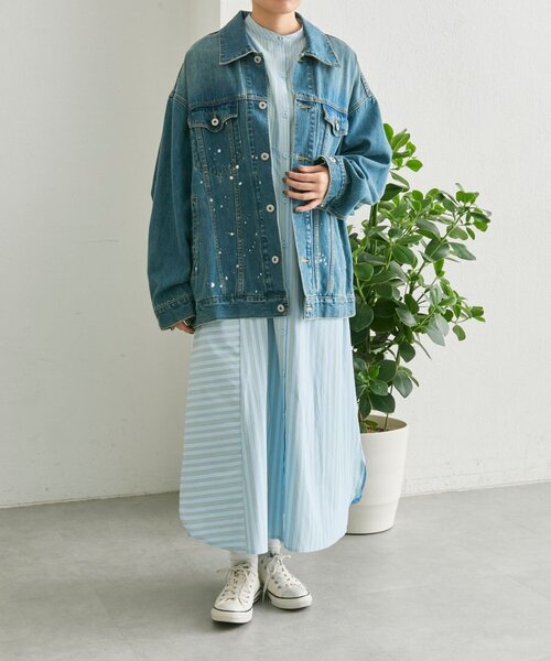 ear PAPILLONNER（イアパピヨネ）の「ストライプシャツワンピース【SUM1 STYLE】（ワンピース・レディース・グレー/ブルー・FREE）」の15枚目の写真