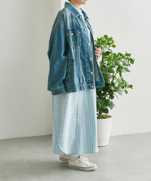 ear PAPILLONNER（イアパピヨネ）の「ストライプシャツワンピース【SUM1 STYLE】（ワンピース・レディース・グレー/ブルー・FREE）」の14枚目の写真