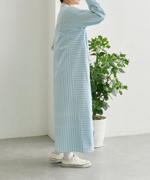 ear PAPILLONNER（イアパピヨネ）の「ストライプシャツワンピース【SUM1 STYLE】（ワンピース・レディース・グレー/ブルー・FREE）」の11枚目の写真
