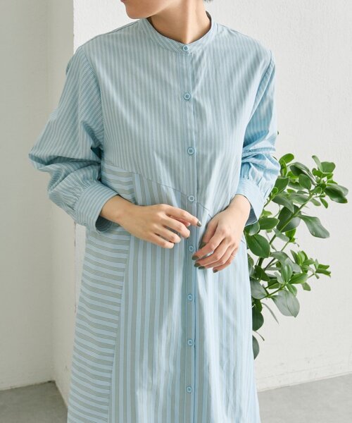 ear PAPILLONNER（イアパピヨネ）の「ストライプシャツワンピース【SUM1 STYLE】（ワンピース・レディース・グレー/ブルー・FREE）」の8枚目の写真