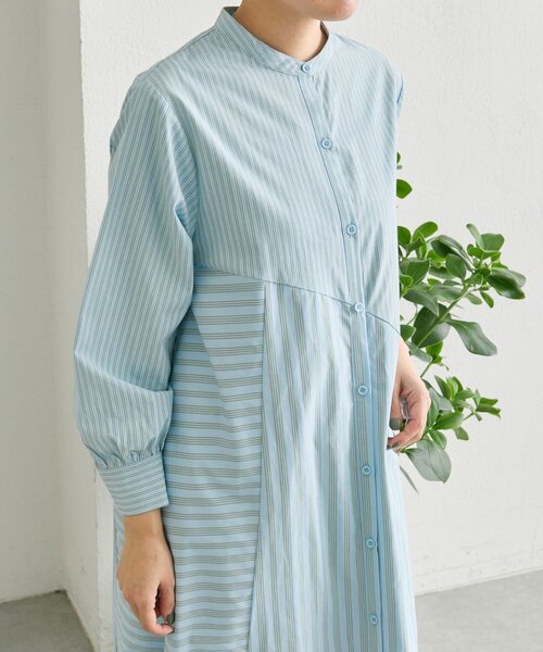 ear PAPILLONNER（イアパピヨネ）の「ストライプシャツワンピース【SUM1 STYLE】（ワンピース・レディース・グレー/ブルー・FREE）」の7枚目の写真